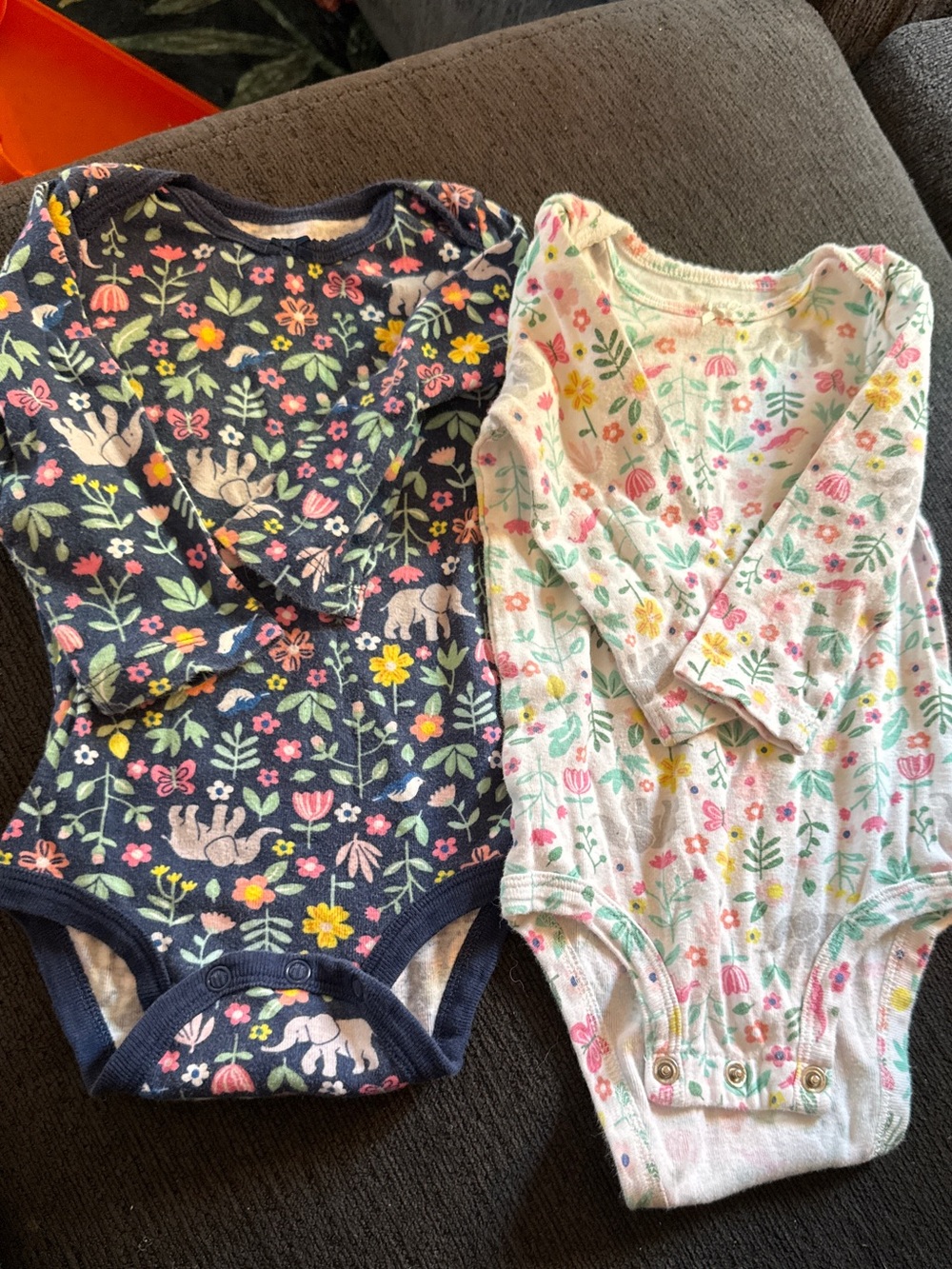 Carter's Floral Long-Sleeve One-Piece Bodysuits - Navy and White